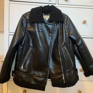 NWT Michael Kors Faux Fur Shearling Leather Moto Buckle Jacket